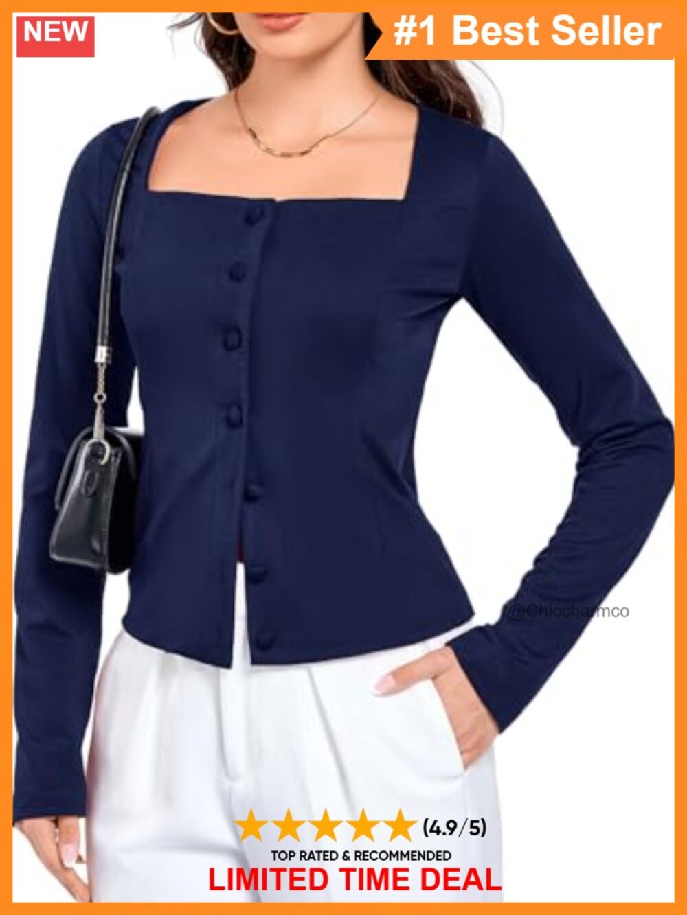 Square Neck Long Sleeve Button Up Fitted Blazer Business Casual